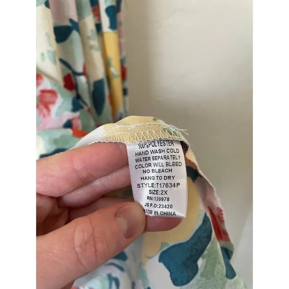 Entro Floral Crochet Detail Smocked Blouse Top Spring Boho Flowy Office Career - Picture 8 of 8